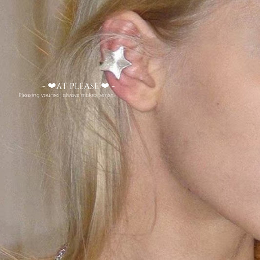 Brushed Star Ear Cuff - Niche Elegant Silver Design - Y2K Gen Z Style