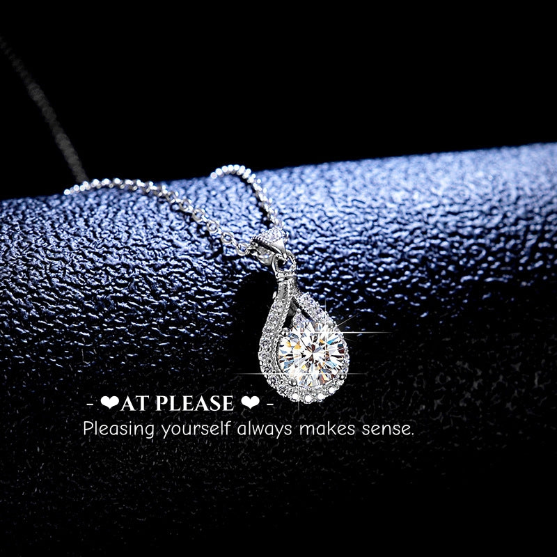S925 Sterling Silver 1ct Pear-Shaped Moissanite Teardrop Pendant Necklace | Luxe Jewelry