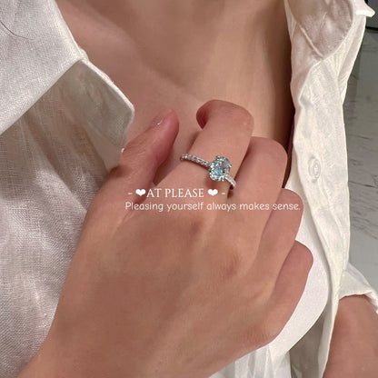 Ring aus 925er Sterlingsilber mit aquamarinblauem Diamanten mit hohem Kohlenstoffgehalt – Luxuriöser Schmuck