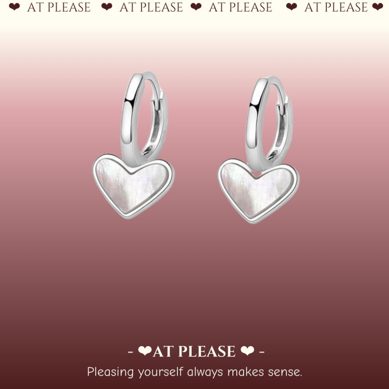 S925 Silver Mother-of-Pearl Heart Ear Cuffs - INS Minimalist Style