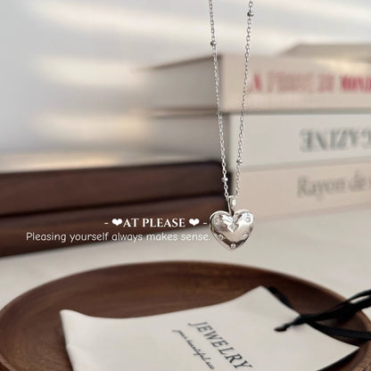 S925 Sterling Silver Heart Necklace -  Minimalist Jewelry with Zircon Accents