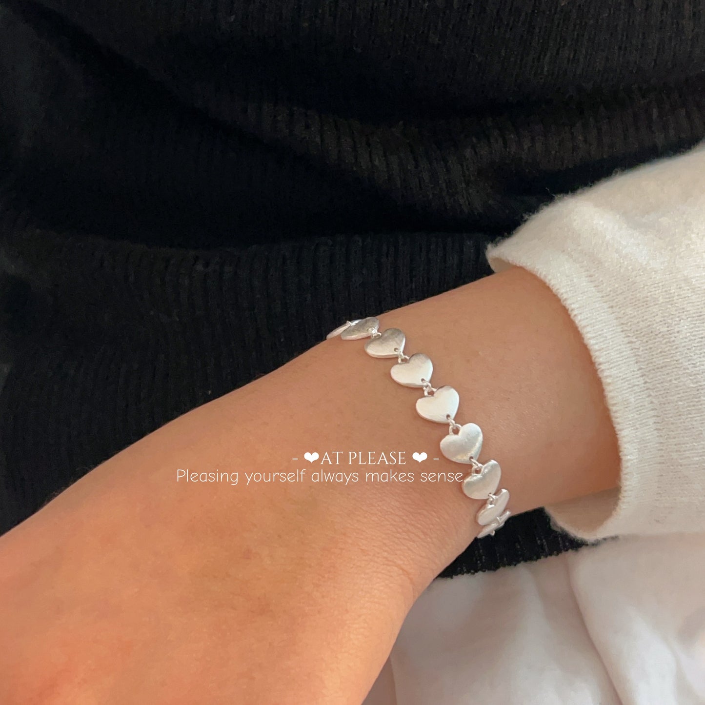 S925 Sterling Silver Brushed Heart Bracelet – Interlinked Elegance