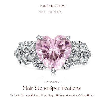 S925 Sterling Silber Rosa Herz Zirkonia Ring | Hochzeitsbankett Nordischer Hit Designer Stil