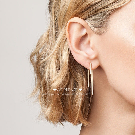 S925 Sterling Silver Minimalist Geometric  Bar Earrings - Versatile and Personalized 18K Gold Design