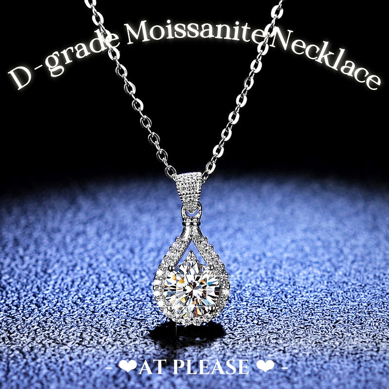 S925 Sterling Silver 1ct Pear-Shaped Moissanite Teardrop Pendant Necklace | Luxe Jewelry