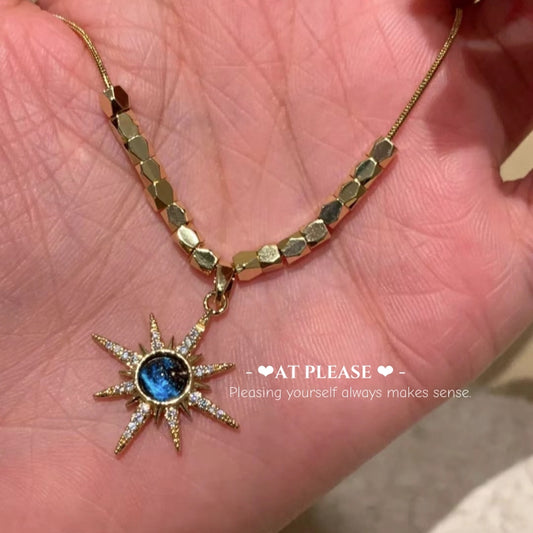Halskette mit Sonnenblume-Anhänger aus S925 Sterlingsilber mit blauem Zirkonia – Schicke Layering-Kette