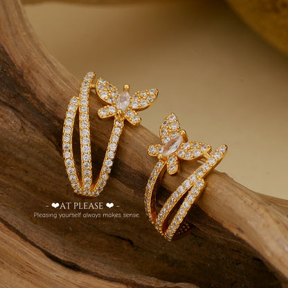 French Light Luxury Cubic Zirconia Butterfly Stud Earrings - S925 Silver with 18k Gold Plated