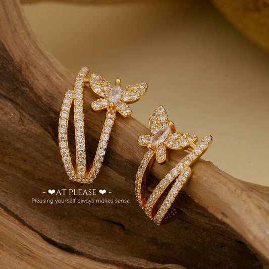 French Light Luxury Cubic Zirconia Butterfly Stud Earrings - S925 Silver with 18k Gold Plated