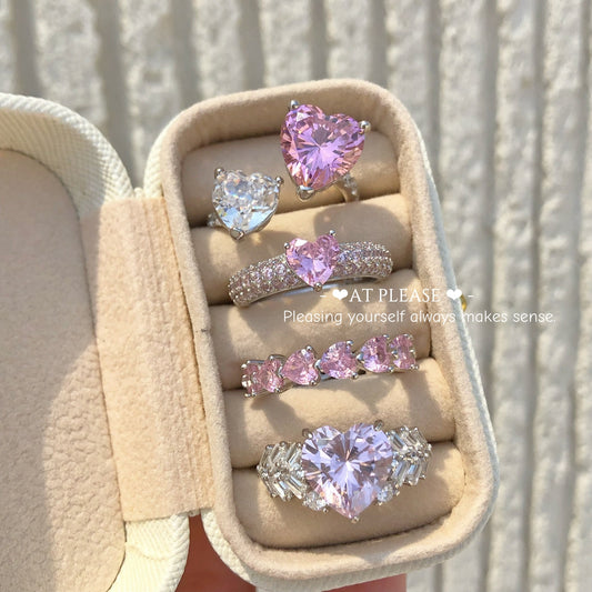 S925 Sterling Silber Rosa Herz Zirkonia Ring | Hochzeitsbankett Nordischer Hit Designer Stil
