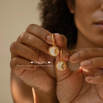 Sun Coin & Moon Pendant Hoop Earrings | 18k-real-gold Plated