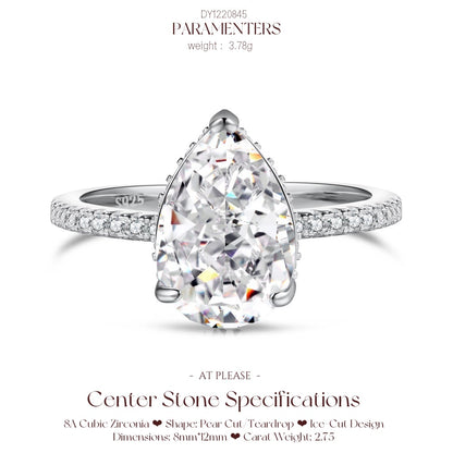 Birnenförmiger Zirkonia-Ring aus 925er Sterlingsilber | Verlobungsring mit Eisschliff-Design, Hochzeitsschmuck