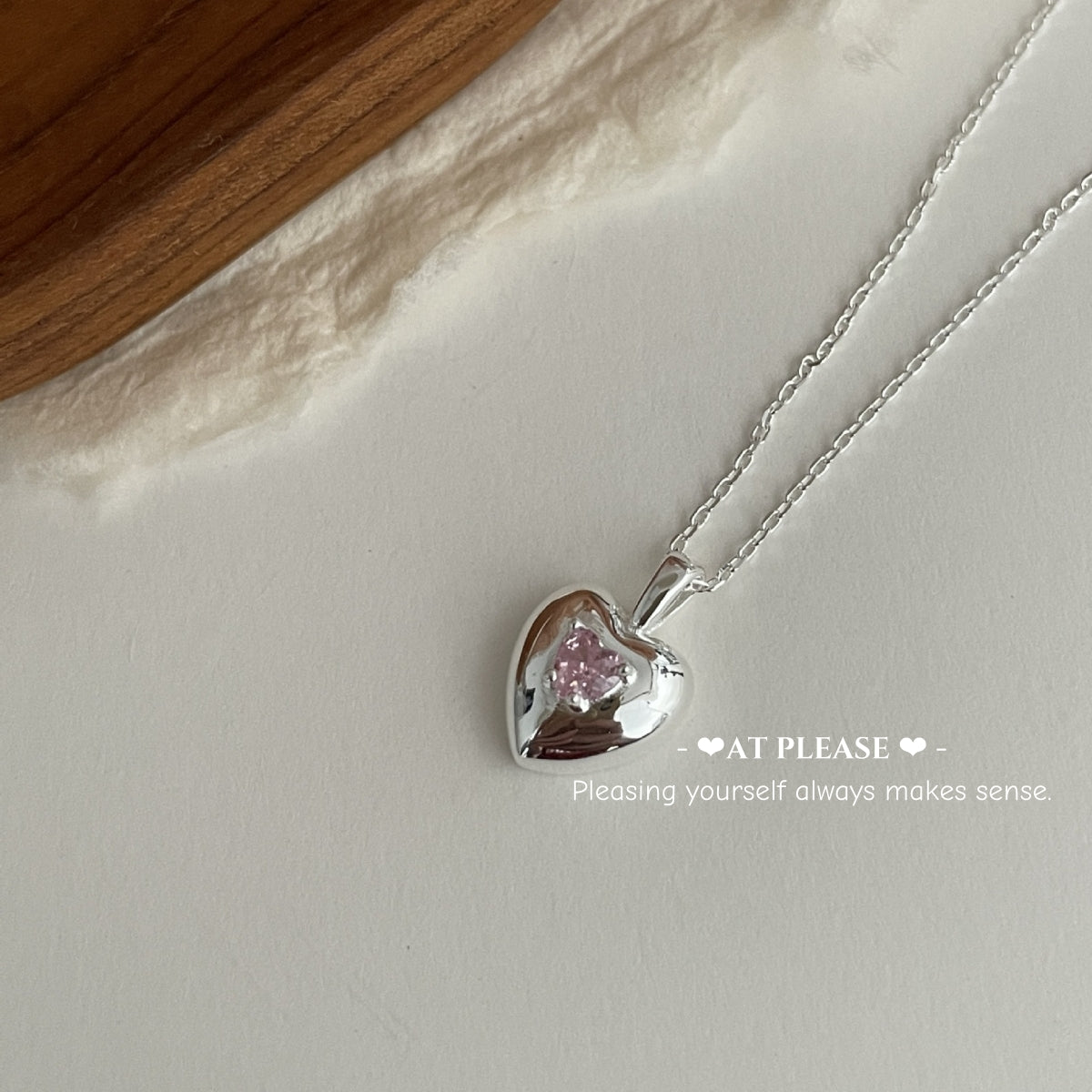 Korean Minimalist Heart Choker - S925 Sterling Silver Necklace with Pink Zircon Pendant