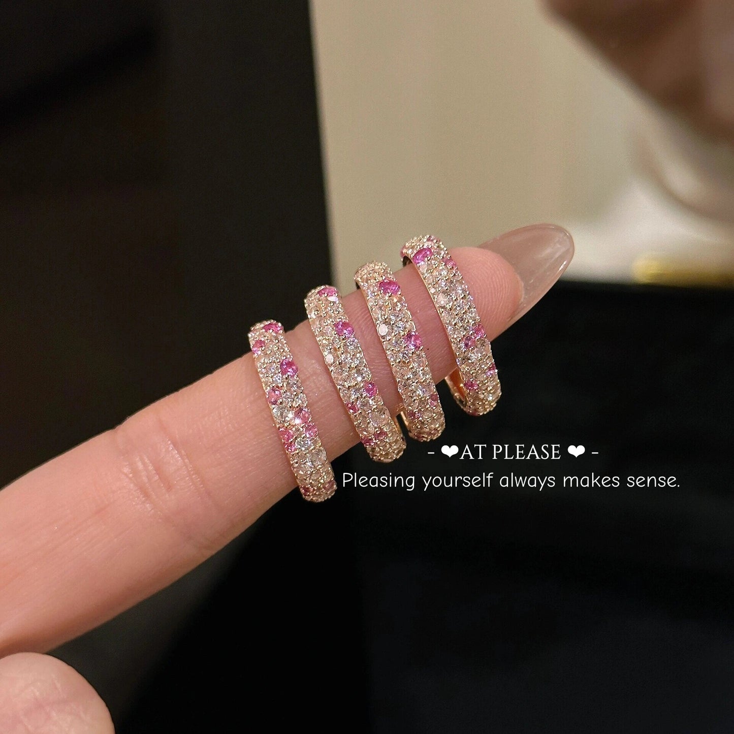 S925 Sterling Silver Rose Gold Gradient Pink ZC Ring - Pave Set Sweet Elegance