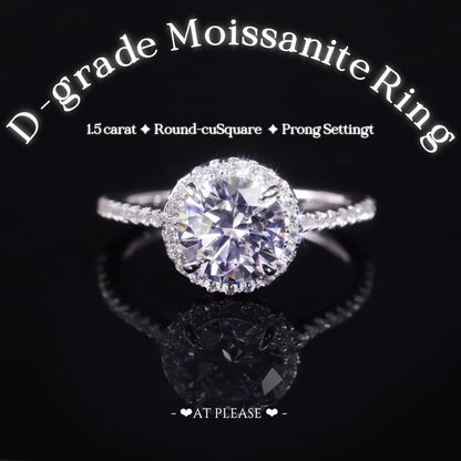 S925 Sterling Silber 1,5 ct. Runder Moissanitring in Kastenfassung | Ehering