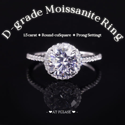 S925 Sterling Silber 1,5 ct. Runder Moissanitring in Kastenfassung | Ehering