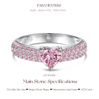 S925 Sterling Silber Rosa Herz Zirkonia Ring | Hochzeitsbankett Nordischer Hit Designer Stil