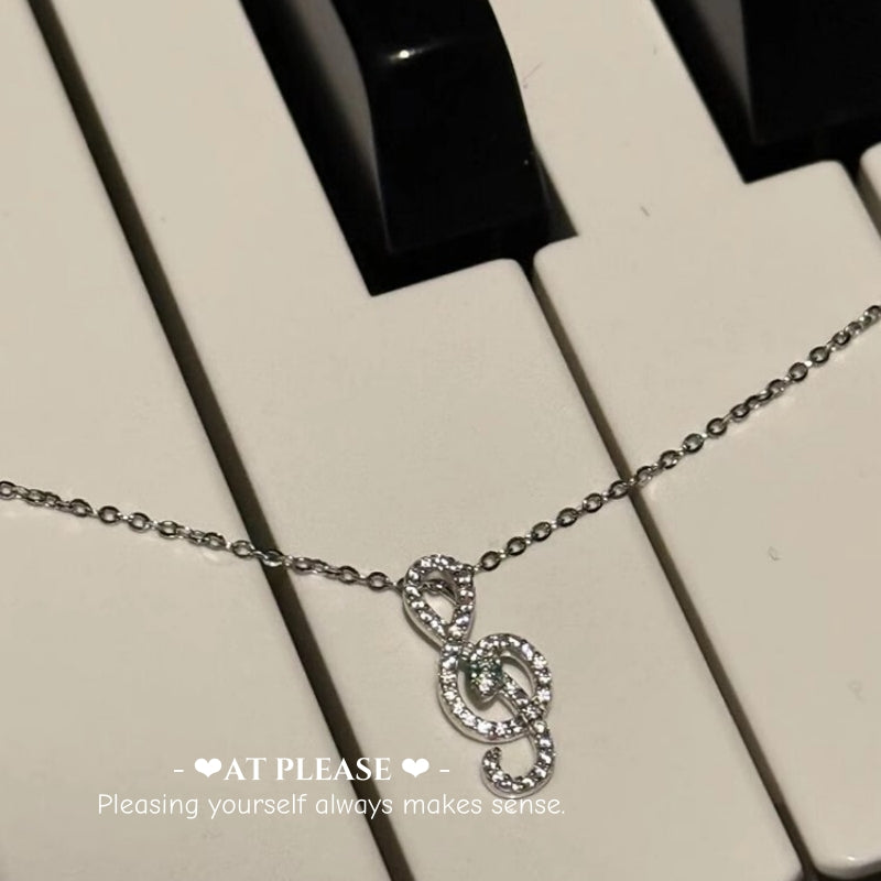 Eternal Melody Necklace - S925 Sterling Silver Music Note Pendant with Diamond Accents