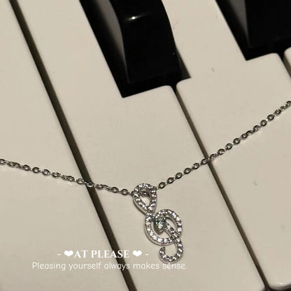 Eternal Melody Necklace - S925 Sterling Silver Music Note Pendant with Diamond Accents