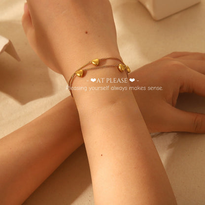 Titanium Steel Double Heart Bracelet | Stackable Minimalist Jewelry