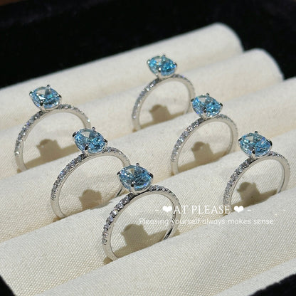 Ring aus 925er Sterlingsilber mit aquamarinblauem Diamanten mit hohem Kohlenstoffgehalt – Luxuriöser Schmuck