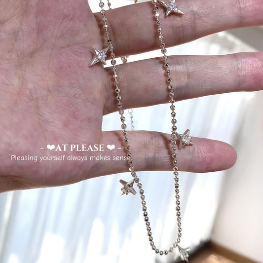 S925 Sterling Silver Shiny Starlight Collarbone Chain Necklace | Minimalist Stacking Jewelry