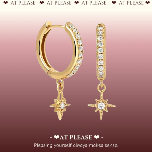 S925 Silver Minimalist Star Dangle Earrings with Diamond-paved- High-End Fashion Elegance