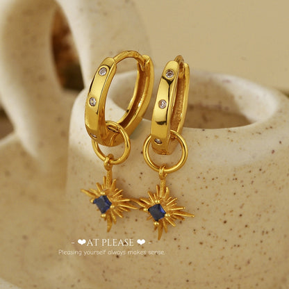 Vintage Style Sapphire-studded Star Pendant p Earrings  - Fashionable Light Luxury