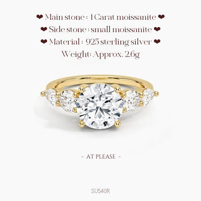 Moissanit S925 Sterling Silber Ring | Hochzeitsschmuck mit Echtheitszertifikat | Luxuriöses Fünf-Stein-Design