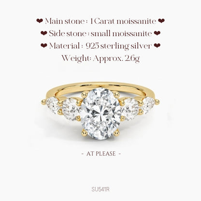 Moissanit S925 Sterling Silber Ring | Hochzeitsschmuck mit Echtheitszertifikat | Luxuriöses Fünf-Stein-Design