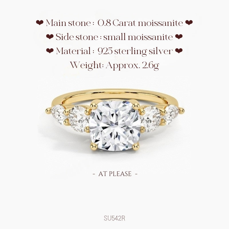 Moissanit S925 Sterling Silber Ring | Hochzeitsschmuck mit Echtheitszertifikat | Luxuriöses Fünf-Stein-Design