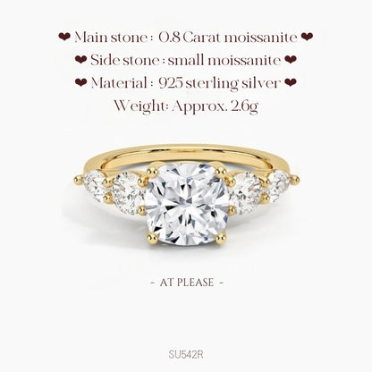 Moissanit S925 Sterling Silber Ring | Hochzeitsschmuck mit Echtheitszertifikat | Luxuriöses Fünf-Stein-Design