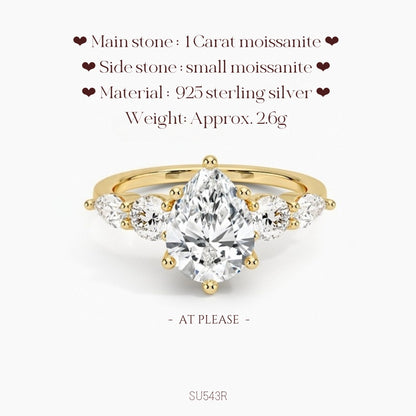 Moissanit S925 Sterling Silber Ring | Hochzeitsschmuck mit Echtheitszertifikat | Luxuriöses Fünf-Stein-Design