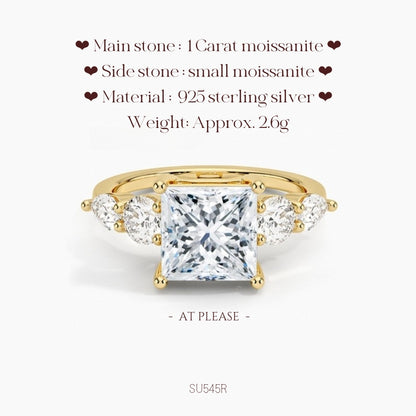 Moissanit S925 Sterling Silber Ring | Hochzeitsschmuck mit Echtheitszertifikat | Luxuriöses Fünf-Stein-Design