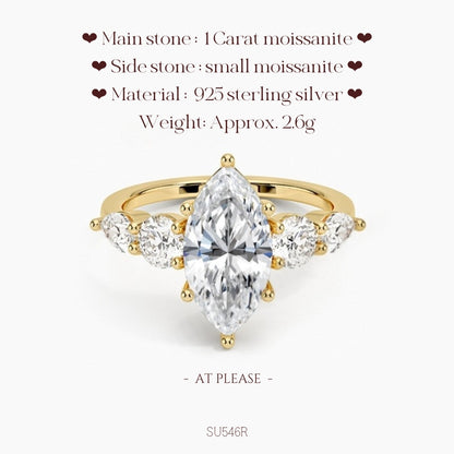 Moissanit S925 Sterling Silber Ring | Hochzeitsschmuck mit Echtheitszertifikat | Luxuriöses Fünf-Stein-Design