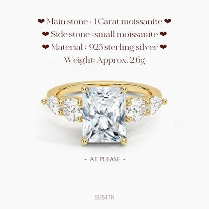 Moissanit S925 Sterling Silber Ring | Hochzeitsschmuck mit Echtheitszertifikat | Luxuriöses Fünf-Stein-Design