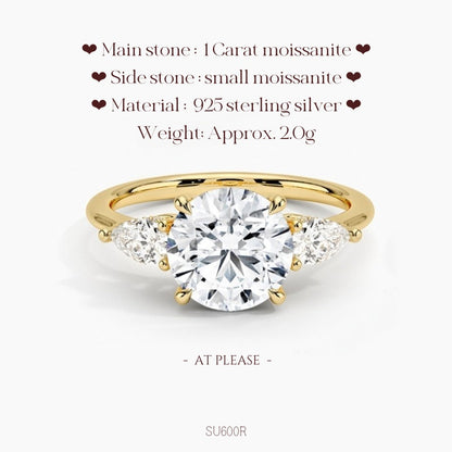 Moissanit S925 Sterling Silber Ring | Hochzeitsschmuck mit Echtheitszertifikat | Französisch-klassisches Drei-Stein-Design