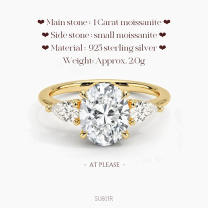 Moissanit S925 Sterling Silber Ring | Hochzeitsschmuck mit Echtheitszertifikat | Französisch-klassisches Drei-Stein-Design