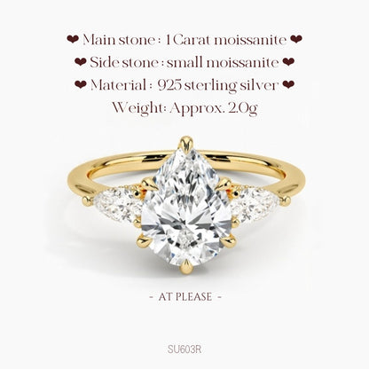 Moissanit S925 Sterling Silber Ring | Hochzeitsschmuck mit Echtheitszertifikat | Französisch-klassisches Drei-Stein-Design