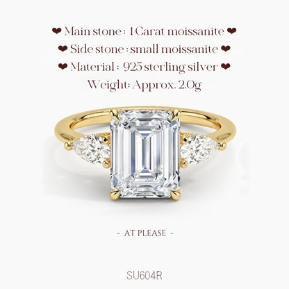 Moissanit S925 Sterling Silber Ring | Hochzeitsschmuck mit Echtheitszertifikat | Französisch-klassisches Drei-Stein-Design