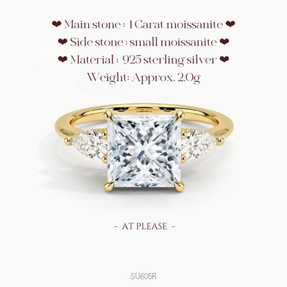Moissanit S925 Sterling Silber Ring | Hochzeitsschmuck mit Echtheitszertifikat | Französisch-klassisches Drei-Stein-Design