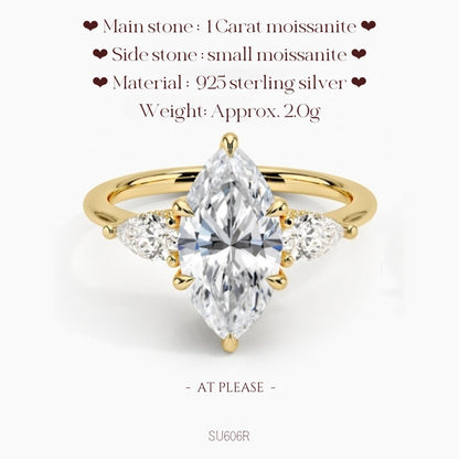 Moissanit S925 Sterling Silber Ring | Hochzeitsschmuck mit Echtheitszertifikat | Französisch-klassisches Drei-Stein-Design