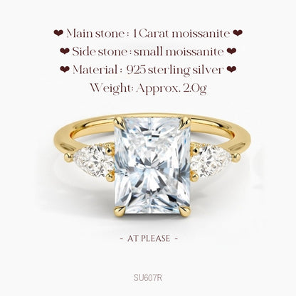 Moissanit S925 Sterling Silber Ring | Hochzeitsschmuck mit Echtheitszertifikat | Französisch-klassisches Drei-Stein-Design