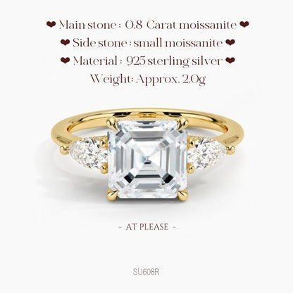 Moissanit S925 Sterling Silber Ring | Hochzeitsschmuck mit Echtheitszertifikat | Französisch-klassisches Drei-Stein-Design