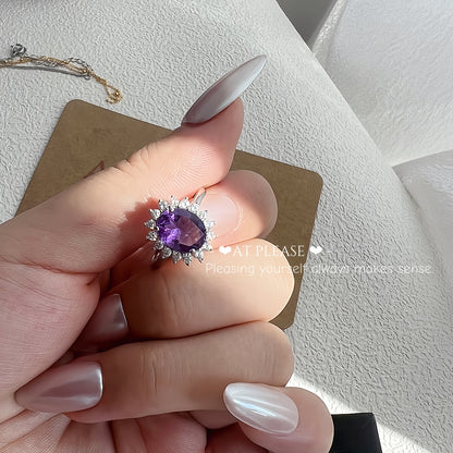 Ovaler Ring aus S925-Silber mit Amethyst | Steigerung der Intelligenz und der kognitiven Fähigkeiten