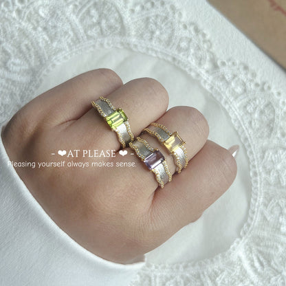 s925 Silber Drei-Edelstein-Ring – Peridot Amethyst Citrin Verstellbar