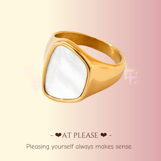 Edelstahlring aus weißem Perlmutt – minimalistischer Vintage-Schmuck mit Vakuumbeschichtung