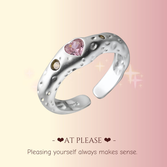Asymmetrischer Herzring aus 925er Sterlingsilber mit rosa Zirkonia – schlicht, süß und lieblich