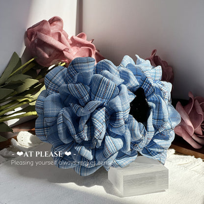 British Blue Tartan Rose Hair Claw Clip | Youthful Vintage Preppy Hair Accessories