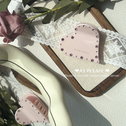 Pink Heart-Shaped Rhinestone Hair Claw Clip - Youthful Sweet Style