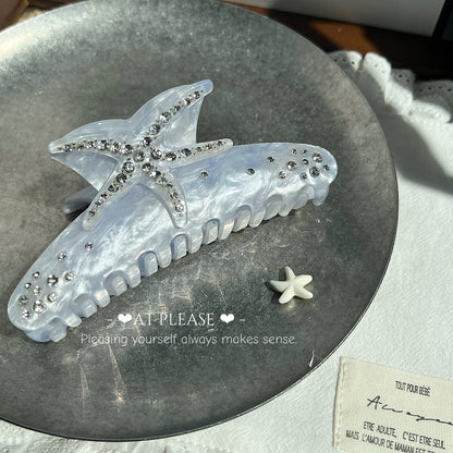 Acetate Starfish Rhinestone Hair Clip with Light-Blue Gradient |Summer Beach Party Accessories